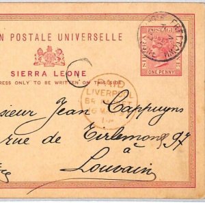 SIERRA LEONE QV Stationery Card 1897 LIVERPOOL BRITISH PACKET CDS Belgium PJ107