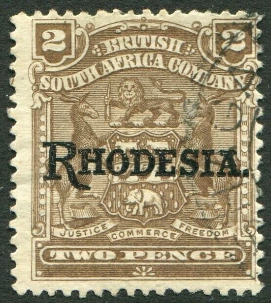 RHODESIA-1909-12 2d Brown Sg 102 GOOD USED V48407