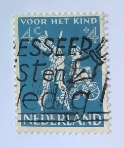 Netherlands 1958 Scott B326 used - 4 + 4c, Girl on Stilts & Boy on three Wheeler
