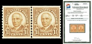 Scott 686 1930 1½c Harding Coil Mint Line Pair Graded VF-XF 85 NH with PSE CERT