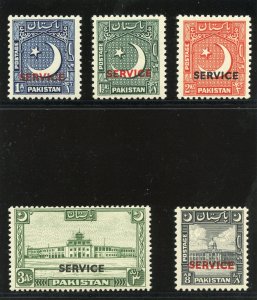 Pakistan 1949 KGVI Official set complete superb MNH. SG O27-O31. Sc O27-O31.