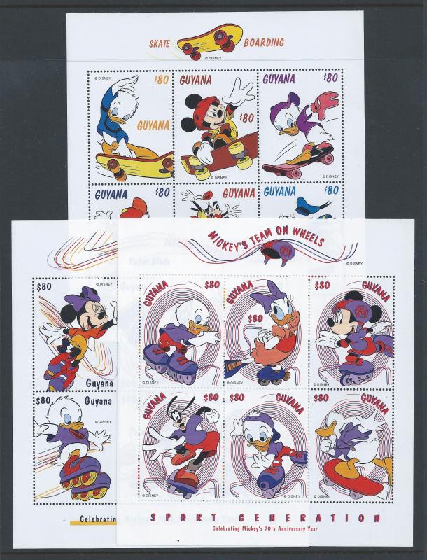 Guyana #3366-8 NH Disney - Mickey 70th Year - Sport Gener...