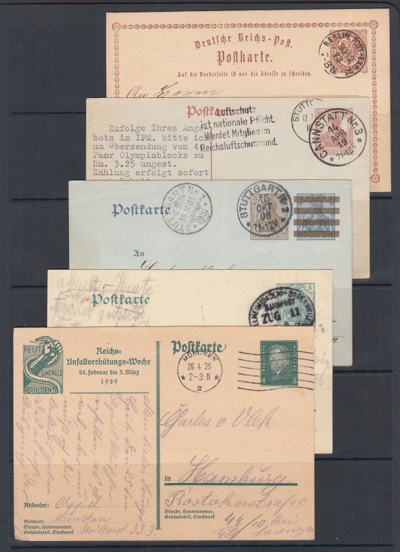 Germany Mi P1/P187 used. 1873-1928 Postal  Cards, 5 diff, nice cancels, sound