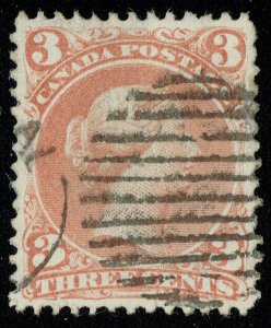 [mag202] CANADA 1868 Scott#25a 3c red Watermarked used cv:$475 *NICE CENTERING*