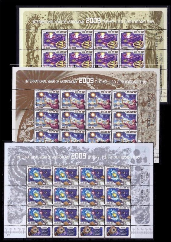ISRAEL 2009 INTERNATIONAL ASTRONOMY YEAR 3 STAMPS SHEETS MNH SPACE STARS