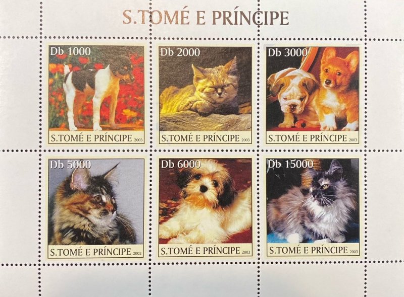St. Thomas & Prince #1519, 1521 Kittens, Puppies Sheet of 6, Souvenir Sheet of 1