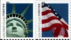 2011 44c Forever Lady Liberty and American Flag (ATM) Scott 4518-4519 Mint VF NH