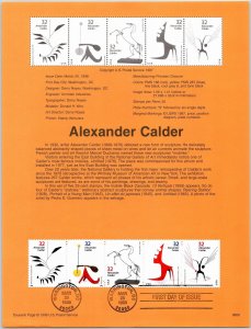 USPS SOUVENIR PAGE ALEXANDER CALDER SCULPTOR ARTISTS STRIP OF (5) 1998