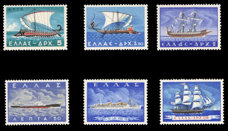 Greece #618-623 Cat$18.50, 1958 Merchant Marine, complete set, never hinged