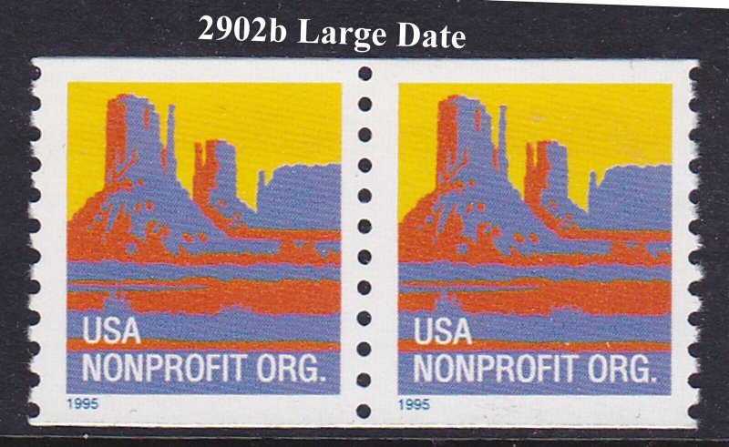 Pair 5c Butte Large Date US 2902b F-VF , MNH