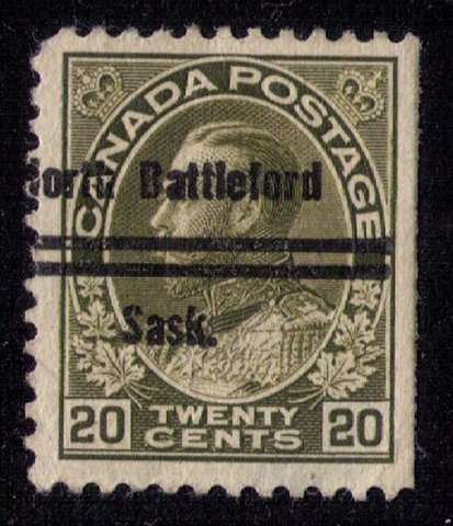 CANADA Sc #119 xx Rare Precancel KGV 20c Olive Green North Battleford Sask.VF