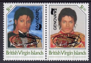 British Virgin Islands 1992 Michael Jackson ovpt.Halley's Comet/Genova Pair MNH