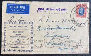1932 Salisbury Southern Rhodesia First Flight Airmail Cover To London England