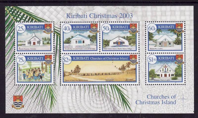 Kiribati-Sc#841a-Unused NH sheet-Christmas-Churches-2003-