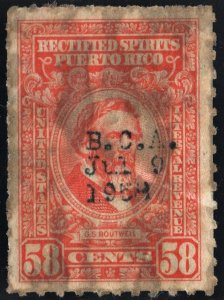 Puerto Rico #RE45 58¢ Rectified Spirits (1942) Used