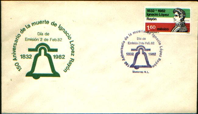 MEXICO 1265 FDC 150th Anniversary Death of Gen Lopez Rayon. VF.