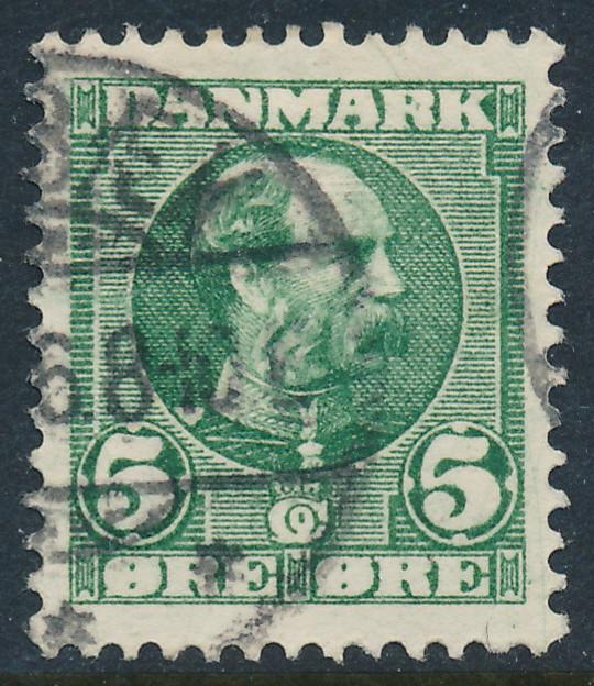 Denmark Scott 70 (AFA 52), 5ø green Christian IX, VF Used 