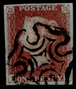 GB QV SG8, 1d red-brown BLACK MX PLATE 25, FINE USED. Cat £55.
