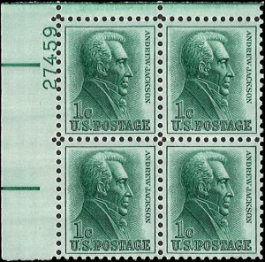 Scott # 1209 1963 1c grn  Jackson  Plate Block - Upper Left - Mint 