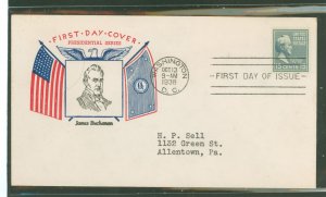 US 820 1938 James Buchanan (presidential/prexy series) single onan addressed first day cover with a Fidelity cachet.