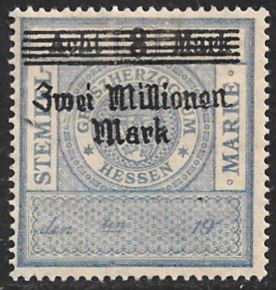 Germany HESSEN 1923 2million m on 8m ARMS Revenue Erler No.202 MNG