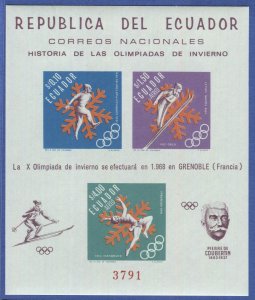 ECUADOR 1966 Sc 755Ef Imperf MNH S/S Winter Olympics, Ser. # 3791