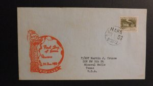 1953 Naha Ryukyu First Day Cover FDC Globe Dragon to Mineral Wells Texas USA 2