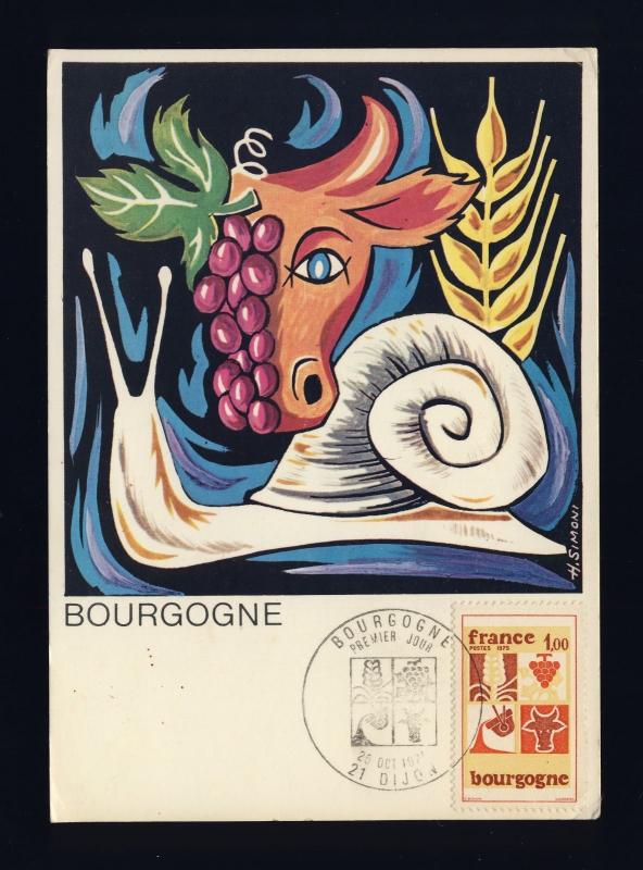 FRANCE 1975 N°1848 1,00fr BOURGOGNE sur CARTE MAXIMUM 1er JOUR FDC (b)