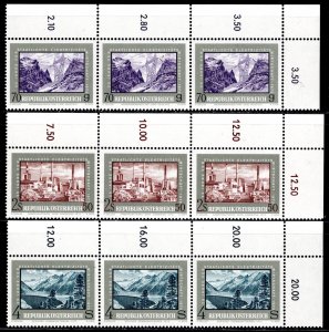 Austria Scott # 923 - 925, mint nh, each strip of 3