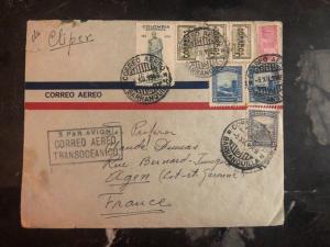 1949 Barranquilla Colombia Clipper Airmail Cover To Agen France