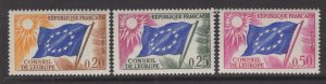 FRANCE  1O7-1O9 MNH FLAGS COUNCIL OF EUROPE SET 1963