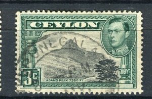 CEYLON; 1938-40s early GVI pictorial issue fine used shade of 3c. value