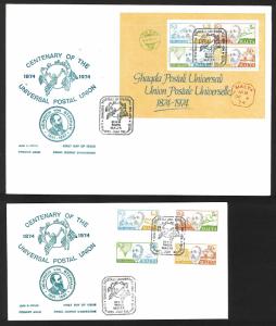 MALTA SC#484-487a UPU Centenary Full set and Souvenir sheet (1974) FDCs
