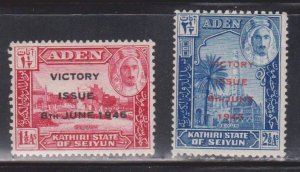 ADEN SEIYUN Scott # 12-13 MH - Victory Issue Overprint