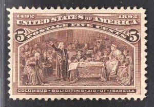 US Stamp#234 5c Chocolate Columbus Soliciting Aid  MINT Regummed SCV $ $50 (a...