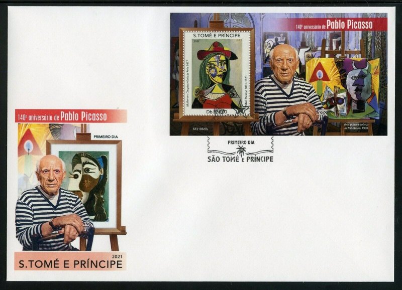 SAO TOME 2021 140th ANNIVERSARY OF PABLO PICASSO PAINTINGS SOUVENIR SHEET FDC