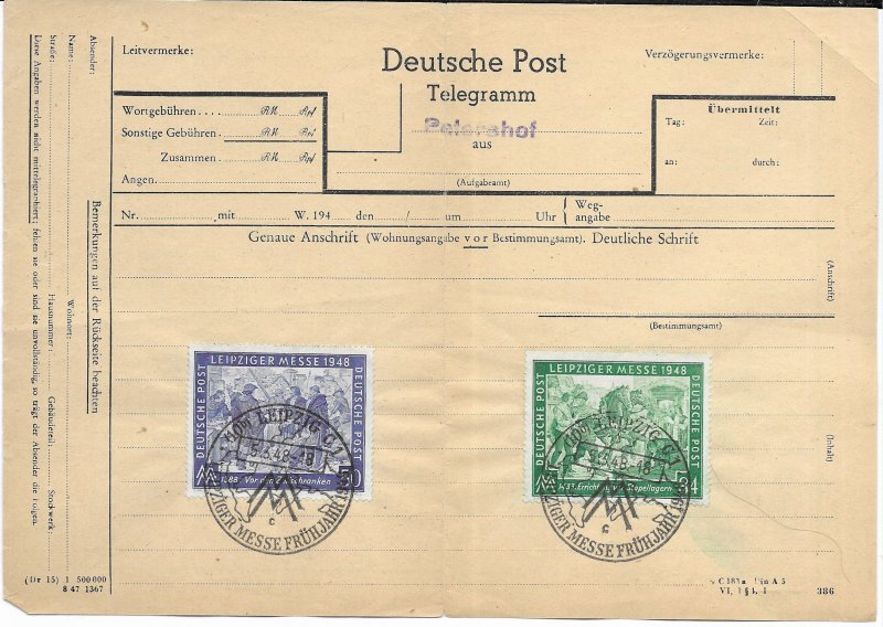 Germany Deutsche Post Telegram Sheet 1948