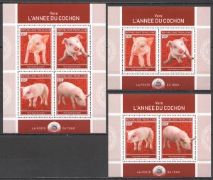 HM0290 2018 TOGO YEAR OF THE PIG 2019 ANIMALS FAUNA #9234-7+BL1657-8 MNH