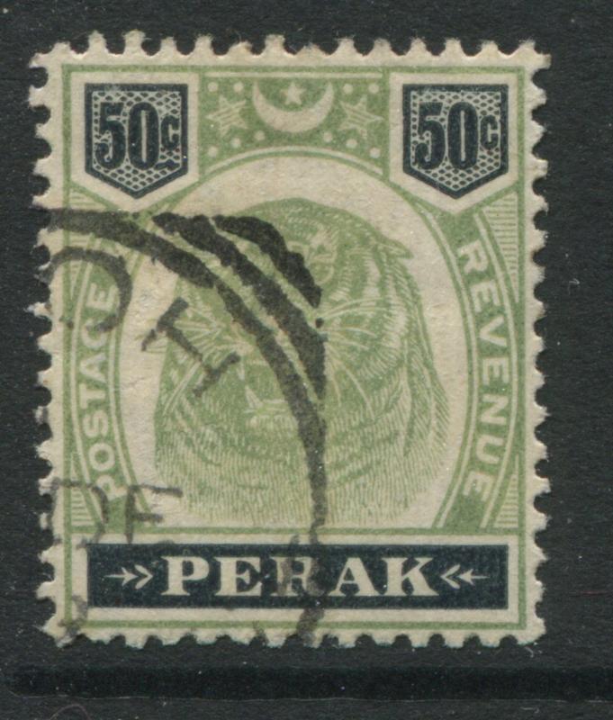 Malaya Perak QV 1895 50 cents green & black Tiger used
