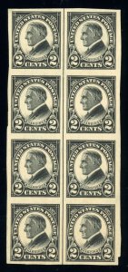 US Stamp #611 Warren G Harding 2c - Centerline Block of 8 - MLH