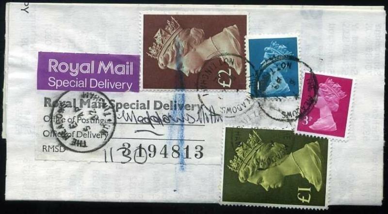 RM SPECIAL DELIVERY 1982 QEII HV £1 & £2 Machin Nottingham