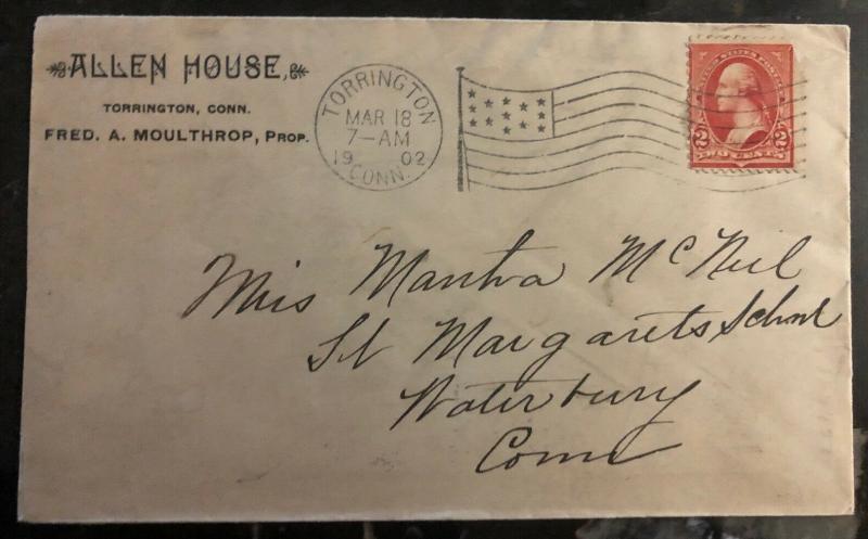 1902 Torrington CT USA Allen House Hotel Advertising Cover To Waterbury CT