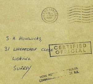 GB OFFICIAL Cover BFPO London 1969 {samwells-covers} CV209