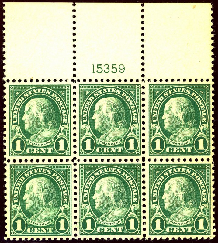 U.S. #552 MINT PL# BLOCK OG NH