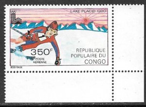 CONGO BRAZZAVILLE 1979 350fr Downhill Skier Lake Placid Olympics Sc C264 MNH