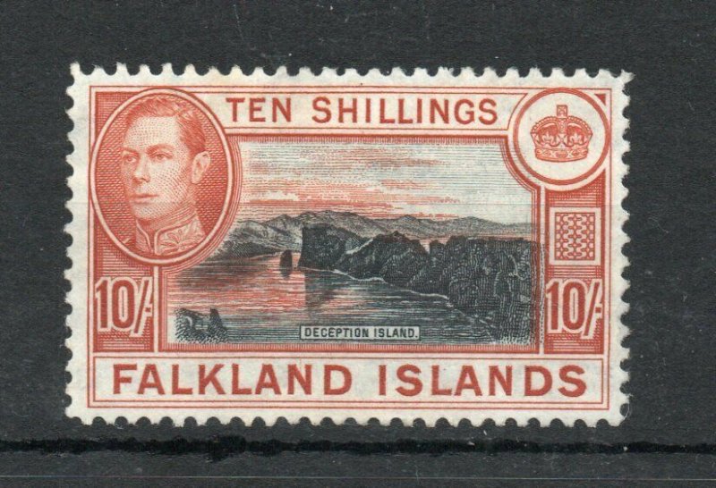 FALKLAND ISLANDS 10/- SG162c 49 ptg. L/hinged w/certificate very SCARCE.Cat £900