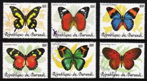 BURUNDI — SCOTT 654D-654F — 1989 SURCHARGED BUTTERFLIES — USED — RARE