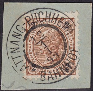 Austria - 1890 - Scott #52 - used on piece - ATTNANG-PUCHHEIM BAHNHOF pmk