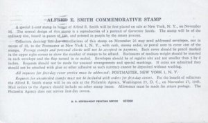 937 ALFRED E. SMITH - PO ANNOUNCEMENT CARD