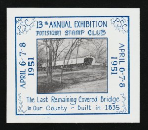 REKLAMEMARKE POSTER STAMP STICKER POTTSTOWN STAMP CLUB LAST COVERED BRIDGE 1951